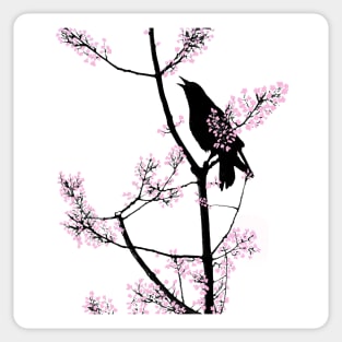 Cherry Blossom Raven - Bird on a Tree Branch Sticker